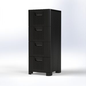 Beta 4 | 4 Drawer Rattan Storage Organizer - Black